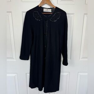 Vintage STEVE FABRIKANT Women’s Size Large Black Long Beaded Cardigan Wool Blend